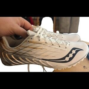 Saucony Track and Field Spikes White Gold Metallic Athletic Racing Cleats
